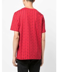 rotes besticktes T-Shirt mit einem Rundhalsausschnitt von MCM