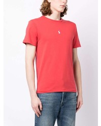 rotes besticktes T-Shirt mit einem Rundhalsausschnitt von Polo Ralph Lauren