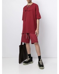 rotes besticktes T-Shirt mit einem Rundhalsausschnitt von Rick Owens X Champion