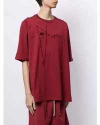 rotes besticktes T-Shirt mit einem Rundhalsausschnitt von Rick Owens X Champion