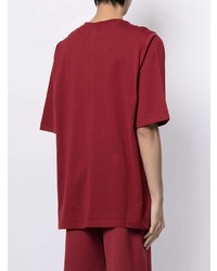 rotes besticktes T-Shirt mit einem Rundhalsausschnitt von Rick Owens X Champion