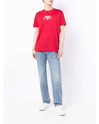 rotes besticktes T-Shirt mit einem Rundhalsausschnitt von Emporio Armani