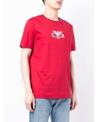 rotes besticktes T-Shirt mit einem Rundhalsausschnitt von Emporio Armani