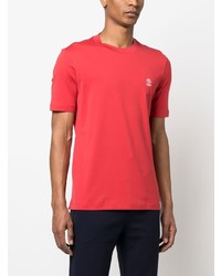 rotes besticktes T-Shirt mit einem Rundhalsausschnitt von Brunello Cucinelli