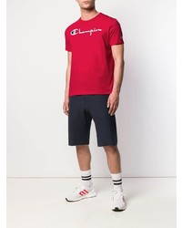 rotes besticktes T-Shirt mit einem Rundhalsausschnitt von Champion