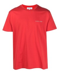 rotes besticktes T-Shirt mit einem Rundhalsausschnitt von Maison Labiche