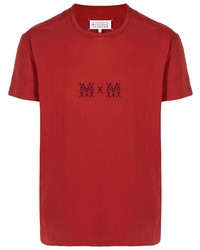 rotes besticktes T-Shirt mit einem Rundhalsausschnitt von Maison Margiela