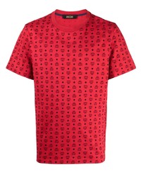 rotes besticktes T-Shirt mit einem Rundhalsausschnitt von MCM