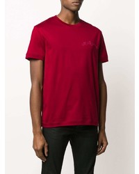 rotes besticktes T-Shirt mit einem Rundhalsausschnitt von Alexander McQueen