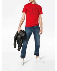 rotes besticktes T-Shirt mit einem Rundhalsausschnitt von Versace