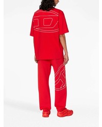 rotes besticktes T-Shirt mit einem Rundhalsausschnitt von Diesel