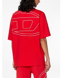 rotes besticktes T-Shirt mit einem Rundhalsausschnitt von Diesel