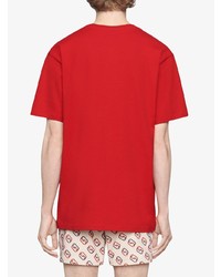 rotes besticktes T-Shirt mit einem Rundhalsausschnitt von Gucci