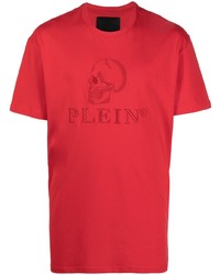rotes besticktes T-Shirt mit einem Rundhalsausschnitt von Philipp Plein