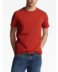 rotes besticktes T-Shirt mit einem Rundhalsausschnitt von Polo Ralph Lauren