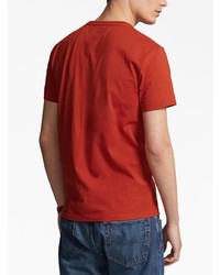 rotes besticktes T-Shirt mit einem Rundhalsausschnitt von Polo Ralph Lauren