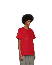 rotes besticktes T-Shirt mit einem Rundhalsausschnitt von Gucci