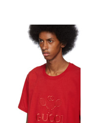 rotes besticktes T-Shirt mit einem Rundhalsausschnitt von Gucci