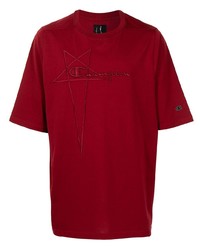 rotes besticktes T-Shirt mit einem Rundhalsausschnitt von Rick Owens X Champion