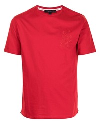 rotes besticktes T-Shirt mit einem Rundhalsausschnitt von Shanghai Tang