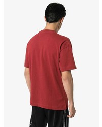 rotes besticktes T-Shirt mit einem Rundhalsausschnitt von Palm Angels