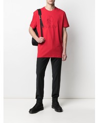 rotes besticktes T-Shirt mit einem Rundhalsausschnitt von Philipp Plein