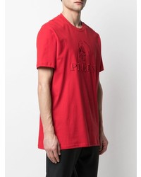 rotes besticktes T-Shirt mit einem Rundhalsausschnitt von Philipp Plein