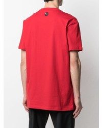 rotes besticktes T-Shirt mit einem Rundhalsausschnitt von Philipp Plein