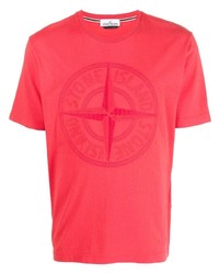 rotes besticktes T-Shirt mit einem Rundhalsausschnitt von Stone Island