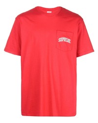 rotes besticktes T-Shirt mit einem Rundhalsausschnitt von Supreme