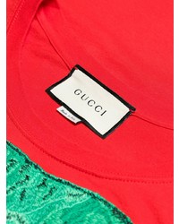 rotes besticktes T-Shirt mit einem Rundhalsausschnitt von Gucci