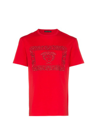 rotes besticktes T-Shirt mit einem Rundhalsausschnitt von Versace