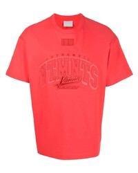 rotes besticktes T-Shirt mit einem Rundhalsausschnitt von Vetements