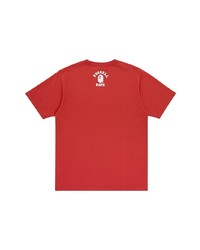 rotes besticktes T-Shirt mit einem Rundhalsausschnitt von A Bathing Ape