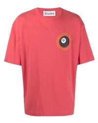 rotes besticktes T-Shirt mit einem Rundhalsausschnitt von Études