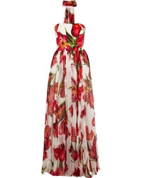rotes Chiffon Ballkleid mit Blumenmuster von Dolce & Gabbana