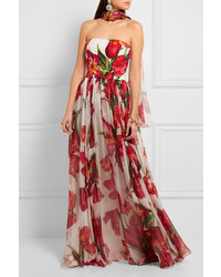 rotes Chiffon Ballkleid mit Blumenmuster von Dolce & Gabbana