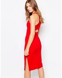 rotes figurbetontes Kleid mit Ausschnitten