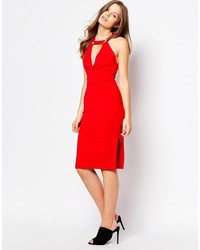 rotes figurbetontes Kleid mit Ausschnitten