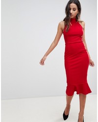 rotes figurbetontes Kleid mit Rüschen von Girl In Mind