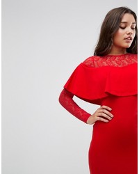 rotes figurbetontes Kleid mit Rüschen von Asos