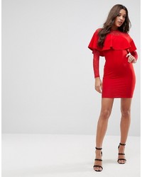 rotes figurbetontes Kleid mit Rüschen von Asos