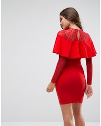 rotes figurbetontes Kleid mit Rüschen von Asos
