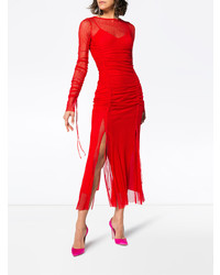 rotes Ballkleid aus Netzstoff mit Fransen von Dvf Diane Von Furstenberg