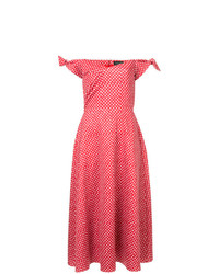 rotes gepunktetes schulterfreies Kleid von Saloni