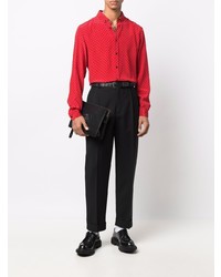 rotes gepunktetes Seidelangarmhemd von Saint Laurent