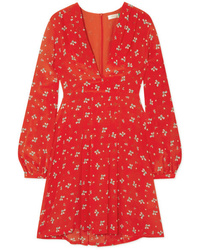 rotes gerade geschnittenes Kleid aus Seide mit Blumenmuster von RIXO