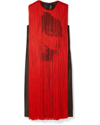 rotes gerade geschnittenes Kleid aus Seide mit Fransen