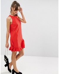 rotes gerade geschnittenes Kleid mit Rüschen von Asos