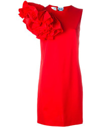 rotes gerade geschnittenes Kleid mit Rüschen